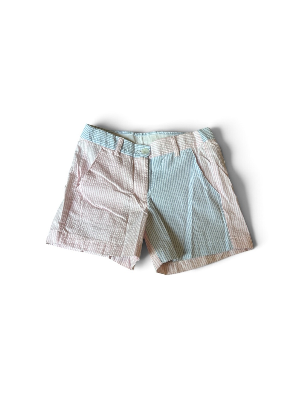 bella bliss Pastel Patchwork Seersucker Shorts - Pink & Light Blue